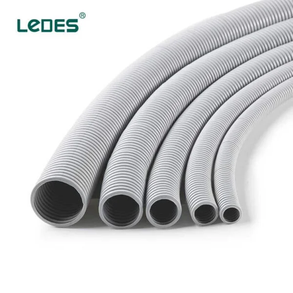 Ledes Lszh Flexible Pipe Plastic Electrical Corrugated Conduits Heavy Duty - Gray